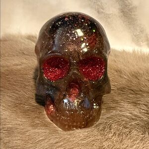 Glittery Filament Skull Decor with Red Accents 4”